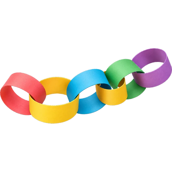 A paper chain of red, yellow, blue, orange, green and purple loops
