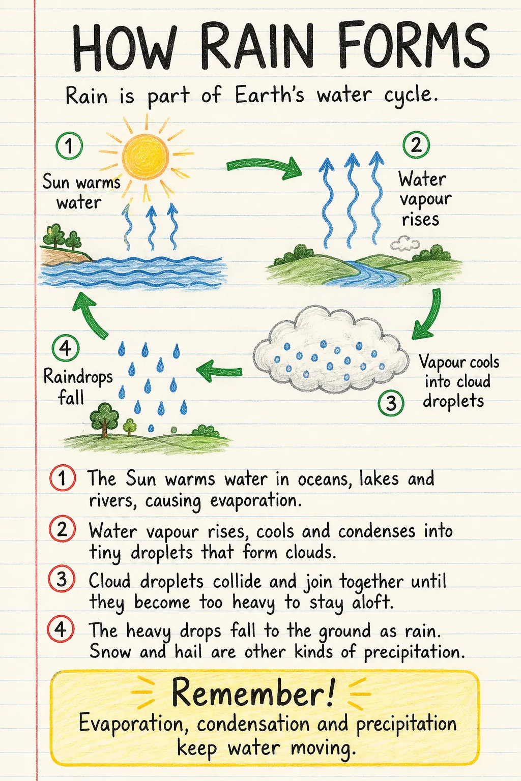 How rain forms: an illustrated one-page fact sheet for primary school.