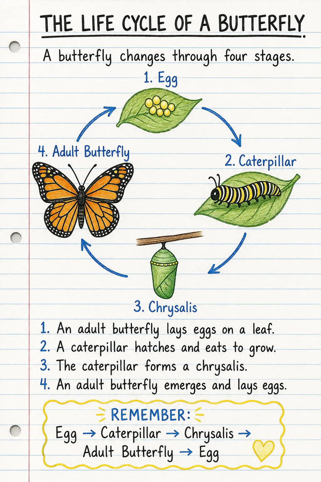 The life cycle of a butterfly: an illustrated one-page fact sheet for primary school.