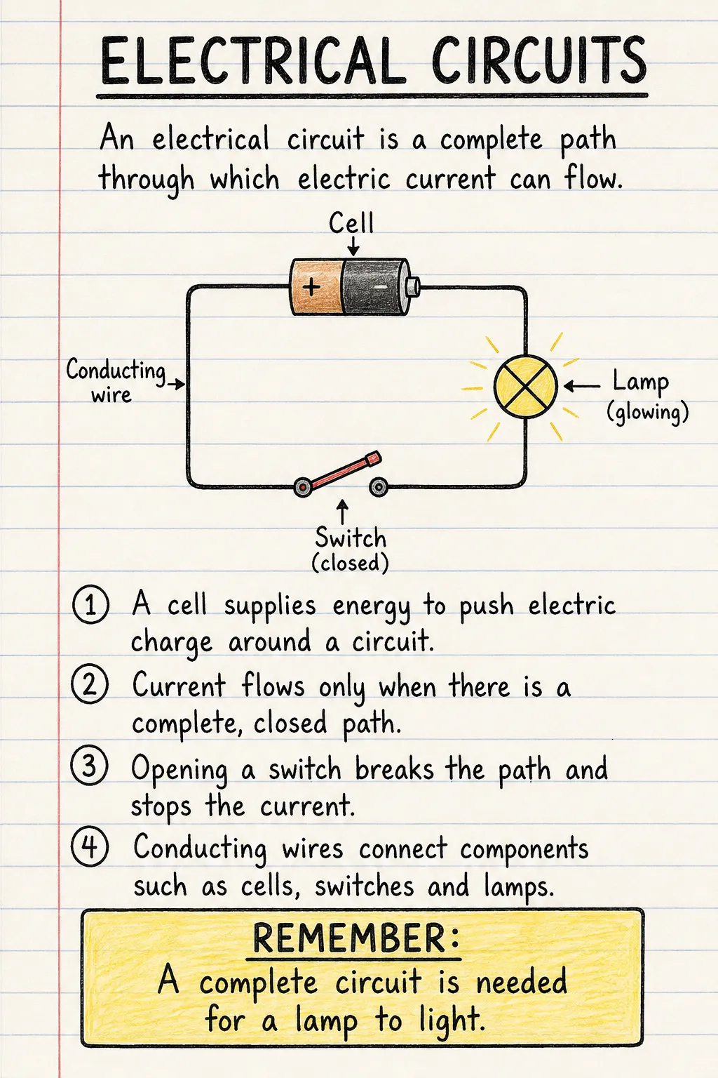 Series circuits: an illustrated one-page fact sheet for primary school.