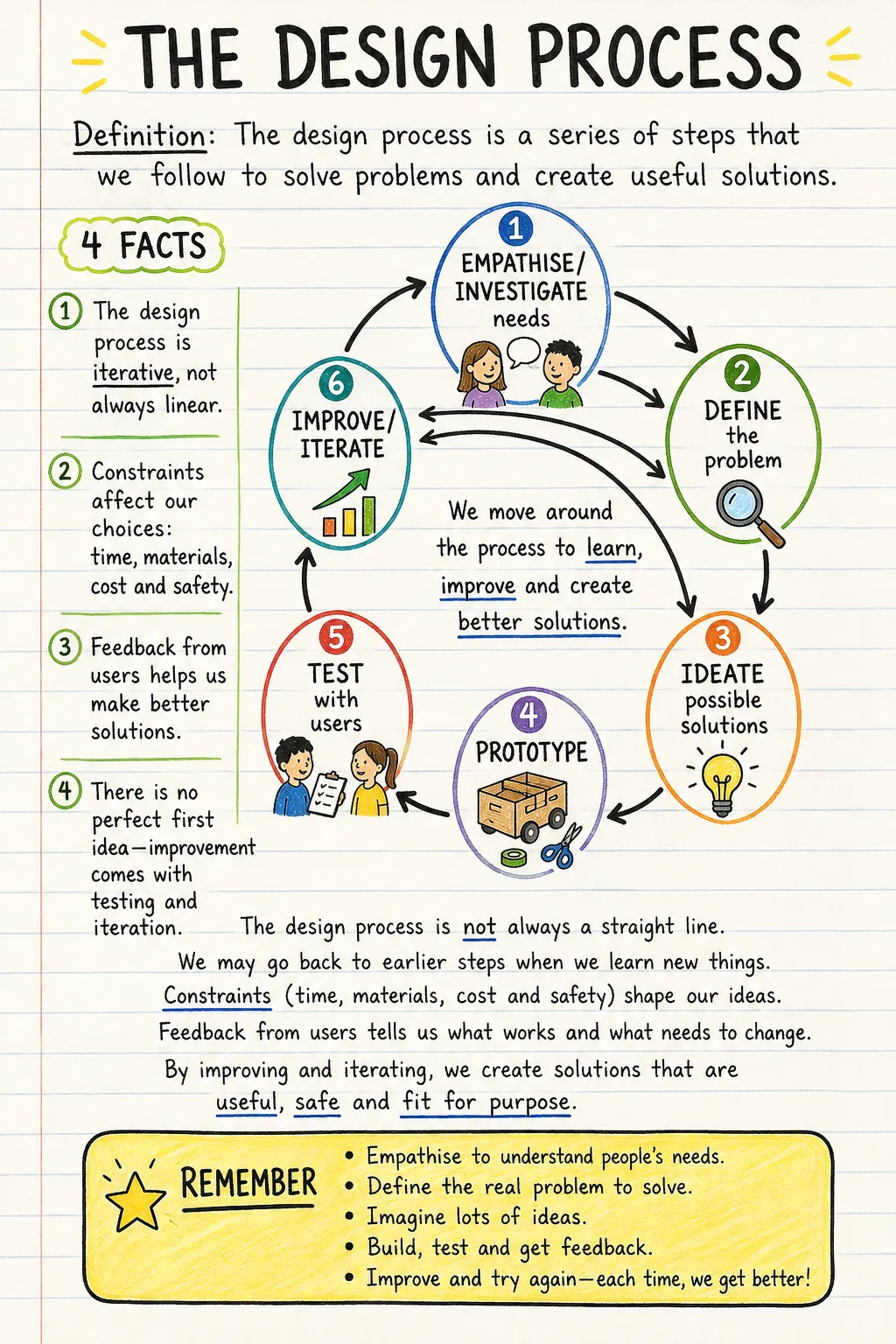 The design process: an illustrated one-page fact sheet for primary school.