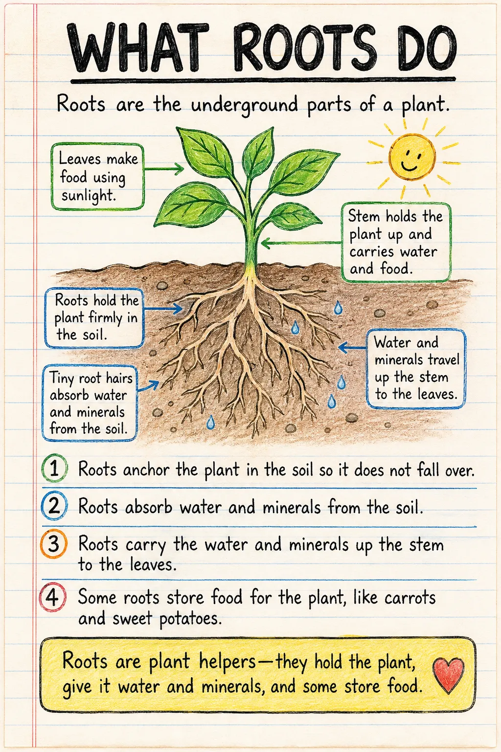 What roots do: an illustrated one-page fact sheet for primary school.
