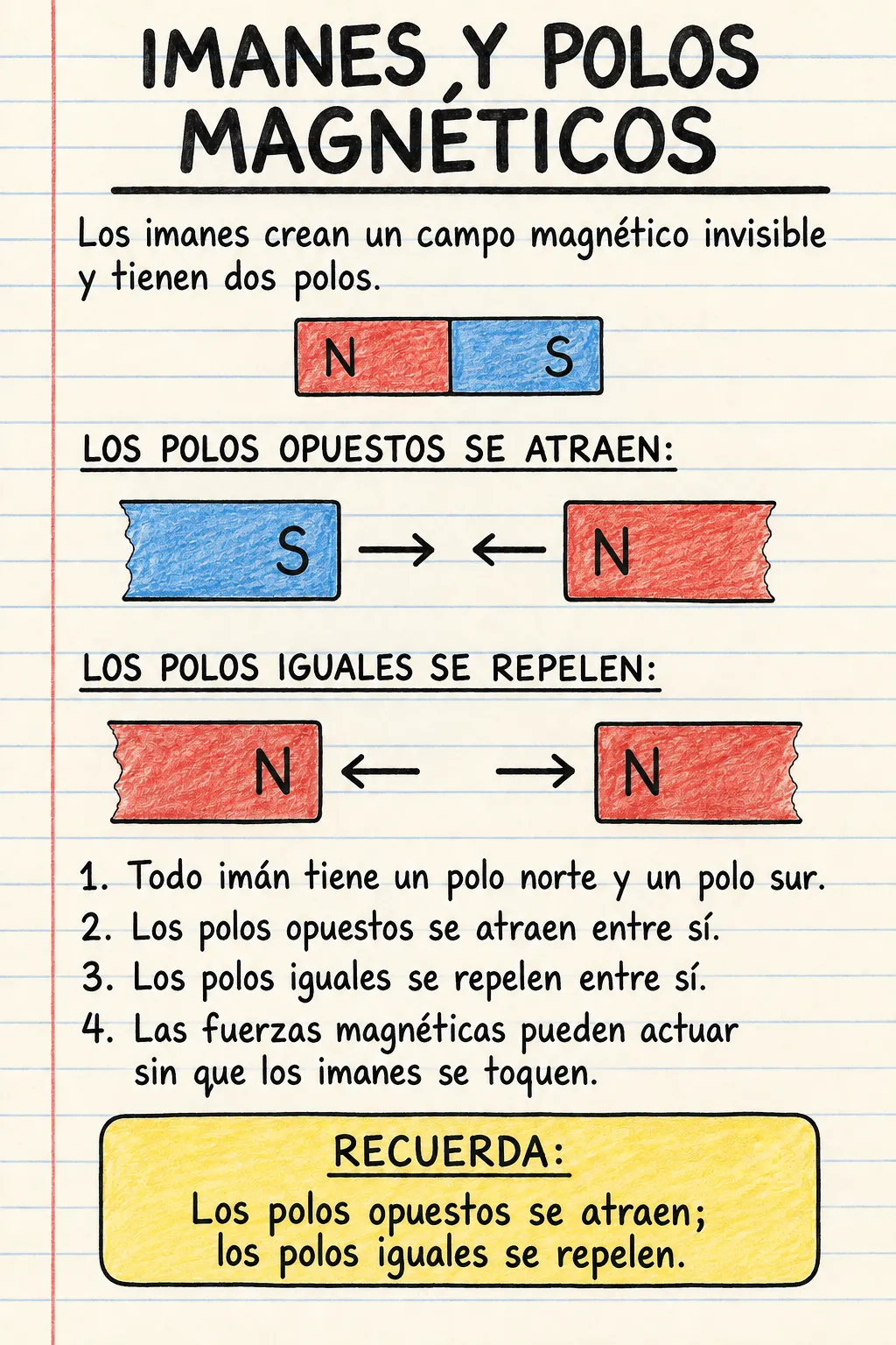 Los imanes y los polos magnéticos: una ficha informativa ilustrada de una página para primaria.
