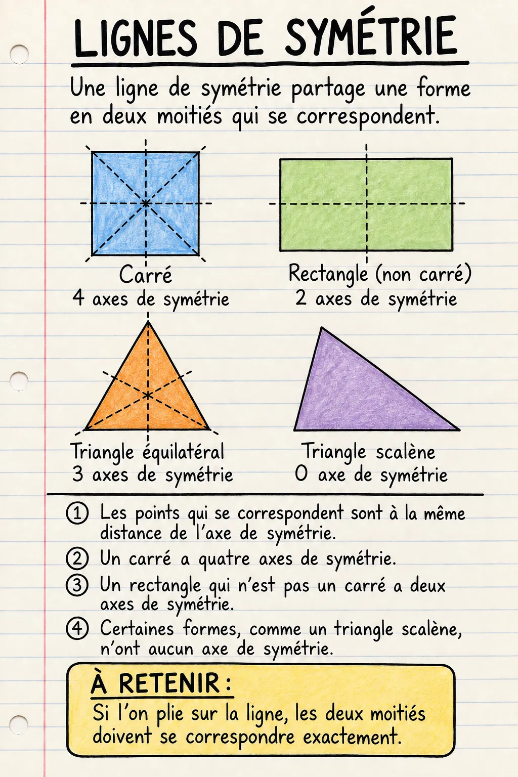 Les axes de symétrie : une fiche mémo illustrée d’une page pour le primaire.
