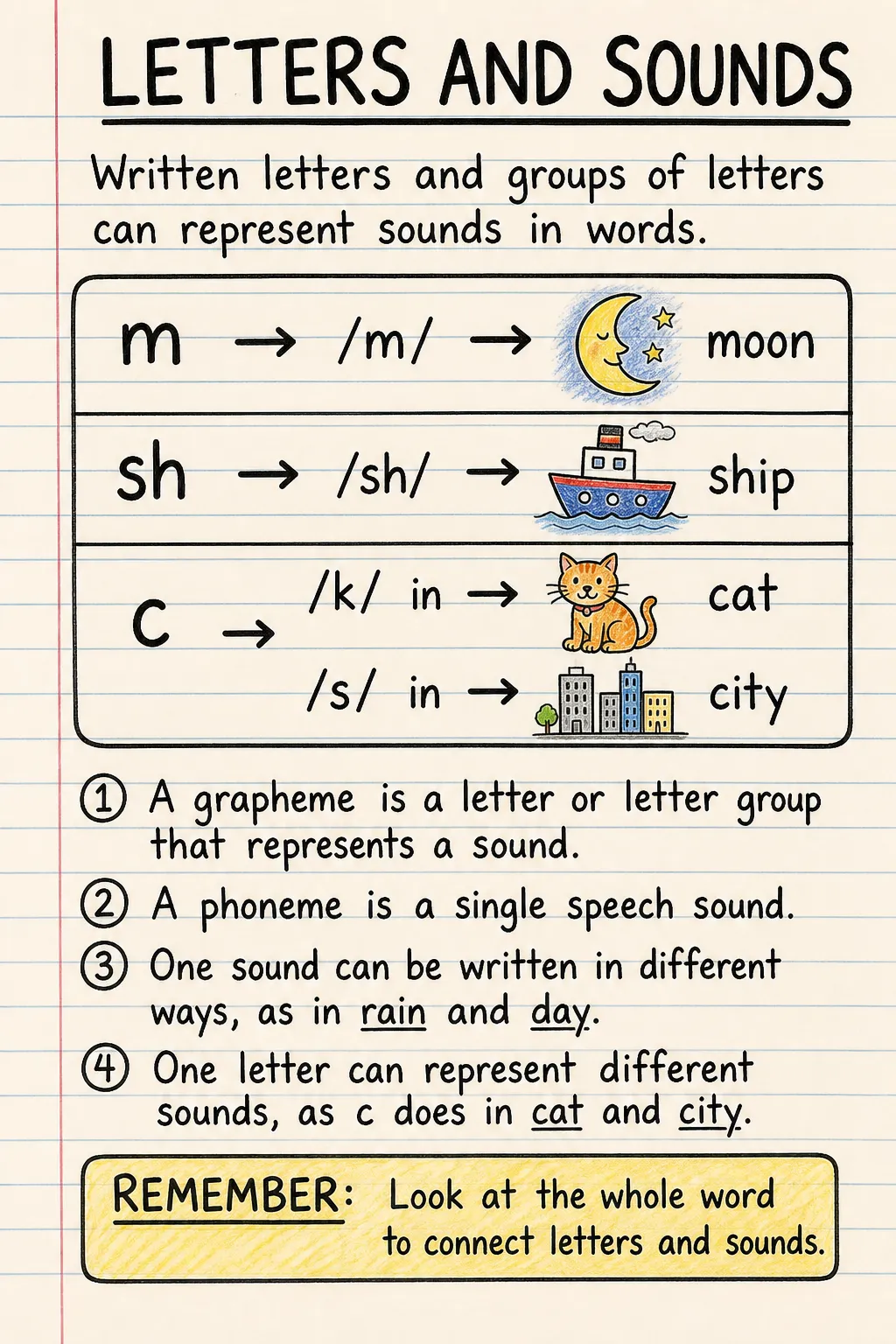 Reading tables and graphs: a handwritten, illustrated one-page guide for primary school.